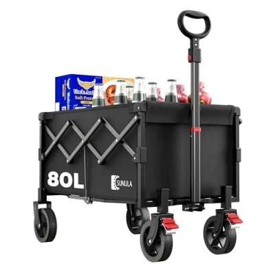 Abbildung von SUNULA Bollerwagen Faltbar mit Bremsen Klein Faltbarer Klappbarer Handwagen, Halbiertem Eigengewicht, 80L 100KG Geländegängig