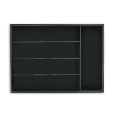 Abbildung von Relaxdays Besteckkasten, 5 Fächer, Schubladen Ordnungssystem, HBT: 4,5 x 34 25 cm, Bambus, Besteck Organizer, schwarz