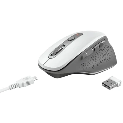 Abbildung von Trust Ozaa Wiederaufladbare Funkmaus, Kabellose Maus, Daumen Scrollrad für Horizontales Scrollen, Ergonomisch, 800/1200/1600/2400 DPI, Wireless Mouse PC, Laptop, Computer, MacBook Weiß
