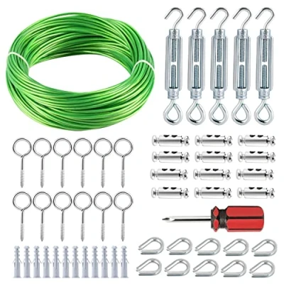 Abbildung von hannger 30M Drahtseil, 3MM Grün PVC Ummantelt Stahlseil mit Ösen &amp; Mehrzweck Spannschlösser für Wäscheleine, Wäscheleinenspanner T Pfosten, String Licht Aufhängen, Garten Draht