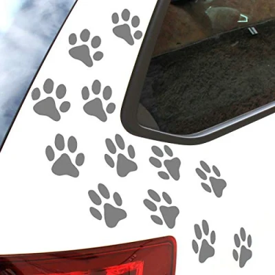 Abbildung von Finest Folia 12er Set Hundepfoten je 6x6 cm Pfoten Pfötchen Hund Katze Aufkleber Sticker für Auto Motorrad Wand Laptop Möbel (K015 Mittelgrau)
