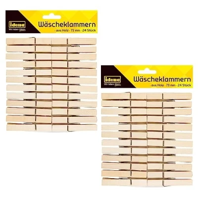 Abbildung von Idena 90171 Wäscheklammern aus Holz, 48 Stück, ca. 7,3 cm lang, zur Fixierung von Kleidung auf der Leine und zum Basteln, Dekorieren Verzieren