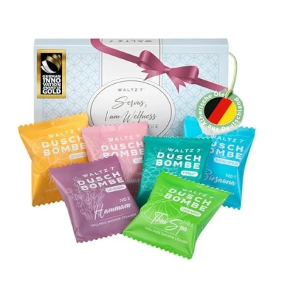 Abbildung von WALTZ 7 Original Duschbomben Set, 6 Stück mit Düften, Kleine Ostergeschenke, Qualität aus Europa, Badebomben, Badekugeln Alternative, kleines Geschenk Frauen, Freundin, Männer, Ostern