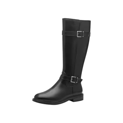 Abbildung von MARCO TOZZI Damen Hohe Stiefel ohne Absatz aus Leder mit Schnallen, Schwarz (Black), 40 EU