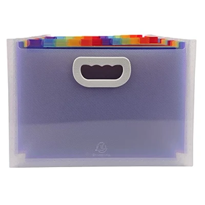Abbildung von Exacompta 55198E Premium Kunststoff Fächermappe Crystal mit Tragegriffen für DIN A4 24 vollfarbige Fächer, 2 Etikettenhalter Visitenkarten inklusive Etikettenbögen, Ordnungsmappe transparent