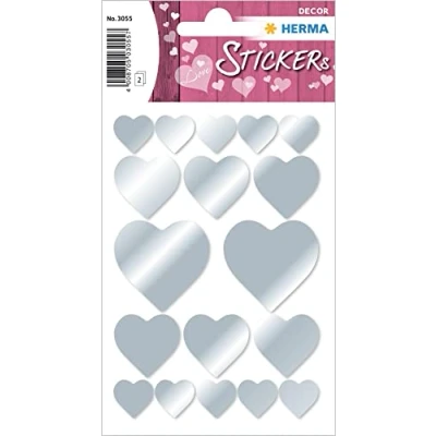 Abbildung von HERMA 3055 Aufkleber Herzen Silber klein groß, 36 Stück, Herz Sticker, selbstklebend, Etiketten in Herzform für Valentinstag Liebe Hochzeit Geburtstag Scrapbooking Dekoration Geschenk Briefe DIY