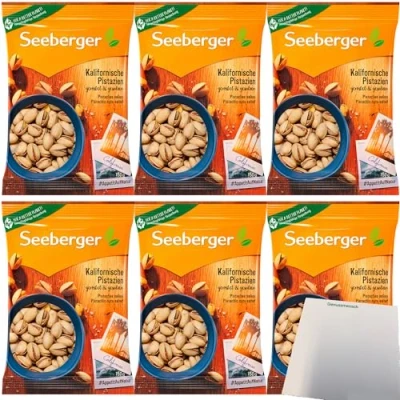Abbildung von Seeberger Kalifornische Pistazien geröstet und gesalzen 6er Pack (6x150g Packung) + usy Block