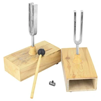 Abbildung von Astibym Stimmgabel,440Hz Stimmgabel Tuner mit Holz Resonanzkasten und Hammer Musikinstrument Resonator für Bildung Musical Standard Instrumente Violine Gitarren