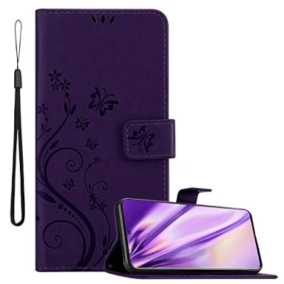 Abbildung von Cadorabo Hülle kompatibel mit Samsung Galaxy S20 Blumen Design aus Premium Kunst Leder Flip Klappbare Stoßfeste Magnetische [Standfunktion] [Kartenfächern] Cover für Tasche in Lila