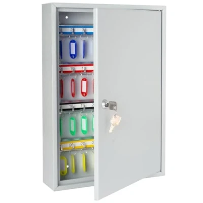 Abbildung von HMF Schlüsselkasten abschließbarer Schlüsselschrank mit 64 Haken, verstellbare Hakenleisten, 45 x 30 8 cm, lichtgrau