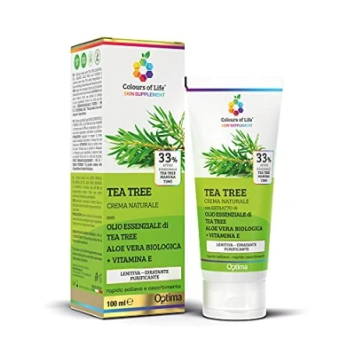 Abbildung von Colours of Life Skin Supplement Tea Tree Natürliche Creme mit reinigender Wirkung Bio Aloe Vera und Vitamin E Nützlich für Insektenstiche, Akne, Pickel Format 100 ml