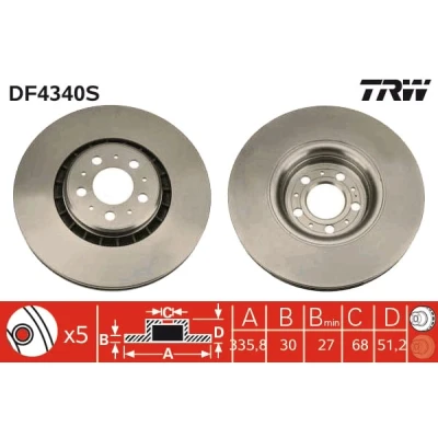 Abbildung von TRW DF4340S Bremsscheibe 336 30 5 108 Belüftet lackiert VOLVO: XC90 I