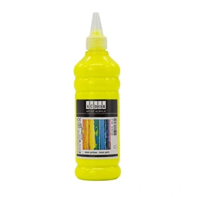 Abbildung von SÜDOR Acrylfarbe 500 ml Geeignet für Acryl Pouring. Hochpigmentierte, fluoreszierende Künstler Malfarbe zum Bemalen auf Holz, Leinwand, Stein, Papier, Stoff &amp; Metall. Vegan (Neon Gelb)