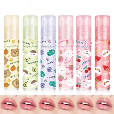 Abbildung von Rollerball Lippenöl Set,Feuchtigkeitsspendende und Nährende Lippen Leichtes Lippenöl,6Pcs Fruchtdüfte Veganer Lipgloss Ungiftiges