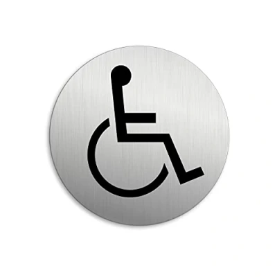 Abbildung von OFFORM DESIGN Hinweisschild Behinderte / Rollstuhl Ø 75 mm Edelstahloptik selbstklebend, (1 St)