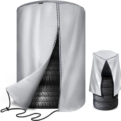 Abbildung von Mr.You Reifenaufbewahrungsabdeckungen &amp; Reifenaufbewahrungstasche, groß, TireHide, saisonale Reifen, Outdoor Reifenabdeckungen, wasserdicht, staubdicht (Silber, 81,3 cm (Durchmesser 84 cm)