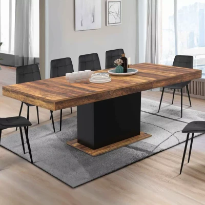 Abbildung von IDMarket Esstisch, ausziehbar, rechteckig, Eden für 6 10 Personen, Tischplatte Hawkins, dunkles Holz und Schwarz, 160 200 cm