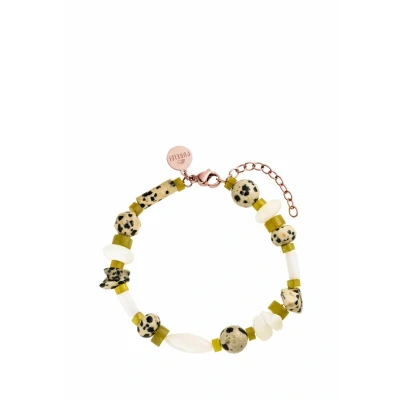 Abbildung von Purelei® Coast Armband Edelstein mit Perlmutt, Dalmatiner Jaspis &amp; Serpentin 1720 cm Edelstahl in Gold oder Silber Verstellbar Wasserfest (Rosegold)