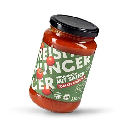 Abbildung von REISHUNGER BIO Sauce Tomate Kräuter, 3x330ml Vegan &amp; Glutenfrei Mediterrane Fertigsauce Ideal zu Reis, Pasta und anderen Gerichten