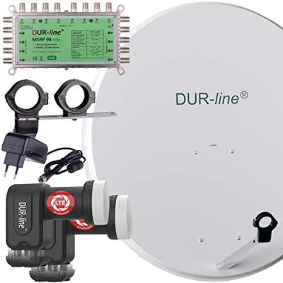 Abbildung von DUR line MDA 90 Hellgrau Digitale 8 Teilnehmer Satellitenschüssel Komplett Anlage mit Premium Multischalter und LNB [Camping, Astra 19,2, DVB S/S2, Full HD, 4K, 3D]