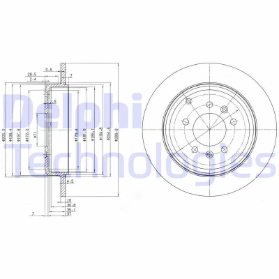 Abbildung von DELPHI BG3684 Bremsscheibe 290 10 5 voll geölt unbehandelt ohne Radlager, ABS Sensorring PEUGEOT: 607 Limousine