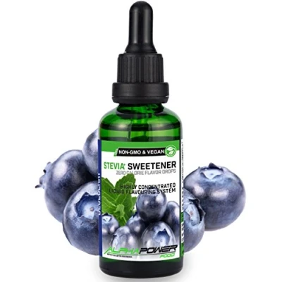 Abbildung von ALPHAPOWER FOOD Stevia, zuckerfreie flavour Drops BLAUBEERE 100% natürliches liquid Aroma + Zuckerersatz für Wasser, Müsli, Süßspeisen, Smoothies