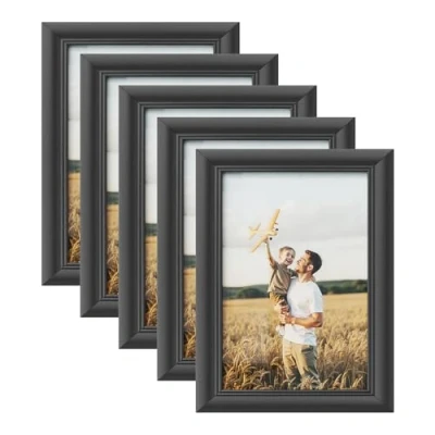 Abbildung von Woltu Bilderrahmen, 5er Set Fotogalerie, Holz Rahmen, Glasscheibe, Artos Stil
