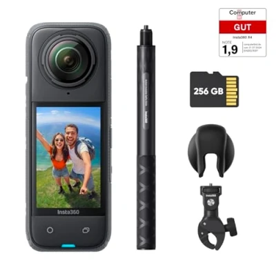 Abbildung von Insta360 X4 Motorrad Bundle wasserdichte 8K 360 Action Cam, 4K Weitwinkelvideos, Unsichtbarer Selfie Stick, Abnehmbarer Linsenschutz, 135 min Akkulaufzeit, KI Bearbeitung, Stabilisierung