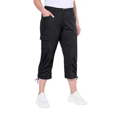 Abbildung von Ulla Popken Damen 7/8 Cargohose, Schwarz, 56W / 32L
