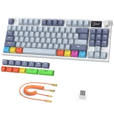 Abbildung von RK86Pro Mechanische Tastatur, 2,4G Wireless/BT5.0/USB C Wired Gaming 75% TKL 87 Tasten mit 1.2&quot; TFT HD Farbdisplay und CNC Knopf, RGB Backlit TTC Hot Swap Linearschalter PBT Keycap Blau