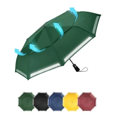 Abbildung von Chakipee Regenschirm Sturmfest Taschenschirm mit Reflexstreifen Grün Umbrella Kompakter Reise Winddichter Automatik Auf und Zu Doppelt Belüftetes Vordach 8 Rippen für Herren Damen Kinder
