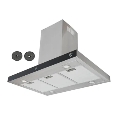 Abbildung von K&amp;H 90cm Dunstabzugshaube, Inselhaube, 9 Leistungsstufen, LED, 600 m3/h, bürstenloser Motor, 5 Schicht Metall Fettfilter ISA 90