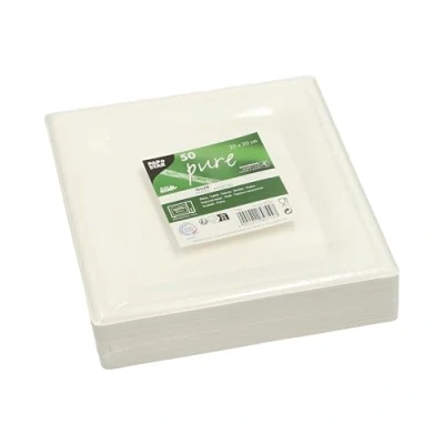 Abbildung von 50 Teller, Zuckerrohr &quot;pure&quot; eckig 20 cm x weiss