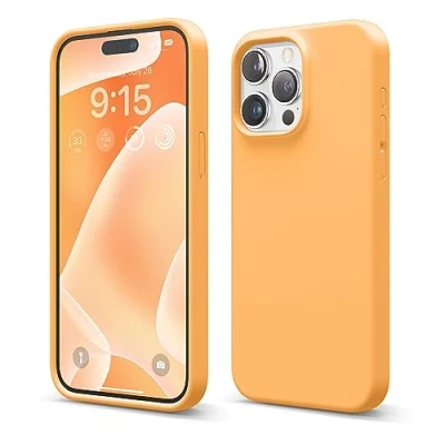 Abbildung von elago Schutzhülle aus Flüssigsilikon, kompatibel mit iPhone 15 Pro Max, Premium Qualität, Rundumschutz [stoßfeste Struktur 4 Schichten], weiches Mikrofaserfutter, Kratzfest (Orange)