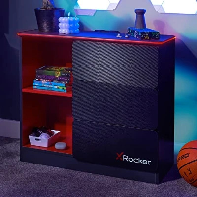 Abbildung von X Rocker Carbon Tek Gaming Kommode mit LED Beleuchtung grau/rot