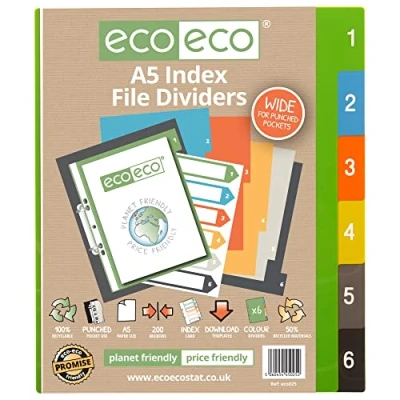 Abbildung von eco A5 50% Recycelt Set 6 Breit Indexdatei Teiler
