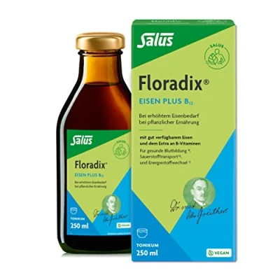 Abbildung von Salus Floradix Eisen plus B12 Tonikum 1x 250 ml mit wertvollen Kräuterextrakten, gut verfügbarem und dem Extra an Vitamin bei erhöhtem Eisenbedarf vegan