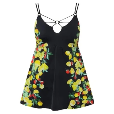 Abbildung von Ulla Popken Fruit Motif Badeanzug, Damen, Größe: 42, Black