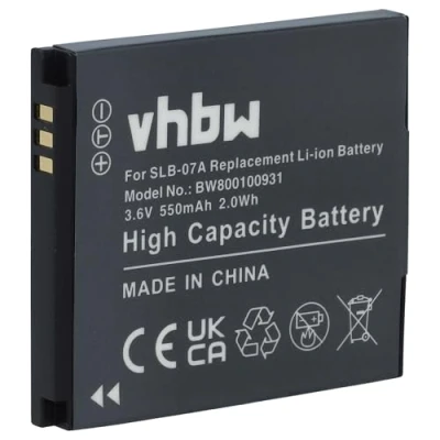 Abbildung von vhbw 1x Akku Ersatz für Samsung SLB 07B, 07A Kamera (550 mAh, 3,6 V, Li Ion)