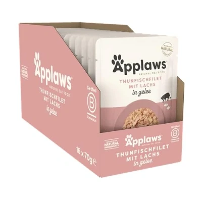 Abbildung von Applaws Premium Natural Wet Cat Food, Thunfischfilet mit Lachs in Gelee 70g Portionsbeutel (16x70g )