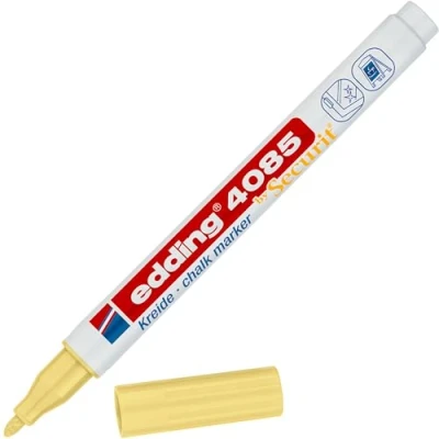 Abbildung von edding 4085 Kreidemarker pastellgelb 1 Kreidestift Rundspitze 2 mm dünner für Tafel abwischbar zum Beschriften von Fenster, Glas, Spiegel Tafelstift mit deckenden Farben