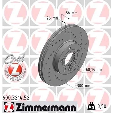 Abbildung von ZIMMERMANN SPORT COAT Z 600.3214.52 Bremsscheibe 300 26 6/5 5 112 innenbelüftet, gelocht beschichtet VOLKSWAGEN: TRANSPORTER 4 Bus