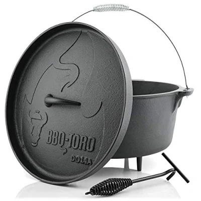 Abbildung von BBQ Toro Dutch Oven Alpha Serie 13,3 Liter (DO14A), Topf mit Füße bereits eingebrannt preseasoned Gusseisen Kochtopf Bräter Deckelheber