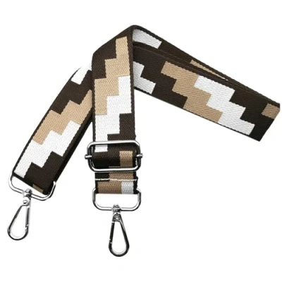 Abbildung von Taschengurte zum Wechseln Verstellbarer Schultergurt für Taschen, Taschengurt Breit 3.8 cm Schulterriemen mit Silber Karabiner Damen Tragegurt Schultertasche und Handtaschen, Kaffee Weiß, J8