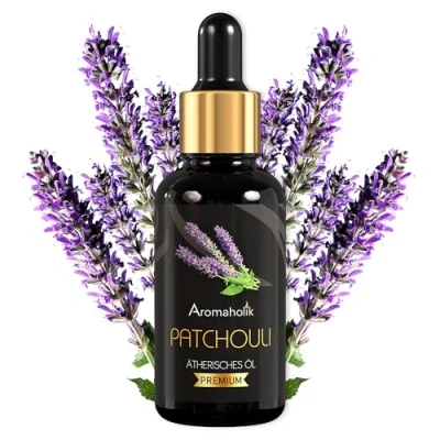 Abbildung von Aromaholik Patchouliöl BIO 100% naturrein Ätherische Öle für Diffuser &amp; Aroma Zertifiziertes ätherisches Öl aus Indien Patchouli Essential Oils 30ml Sauna, Schlaf Massage