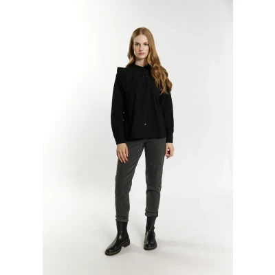 Abbildung von DREIMASTER Vintage Damen Bluse S / Schwarz 100% Baumwolle
