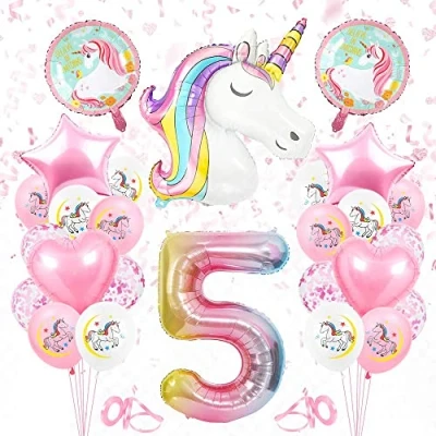 Abbildung von Einhorn 5 Geburtstag Deko, Geburtstagsdeko 5. Mädchen, Folienballon Jahr Luftballons Rosa, Themen Ballons für Jahre Mädchen Party