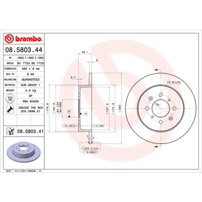 Abbildung von BREMBO COATED DISC LINE 08.5803.41 Bremsscheibe 260 9 4 voll beschichtet mit Schrauben HONDA: CIVIC 7 Hatchback, Coupe, 6 Hatchback