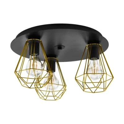 Abbildung von Eglo 43654 Deckenleuchte TARBES 2 E27 3X40W Stahl schwarz, messing H:24,5cm Ø45cm dimmbar
