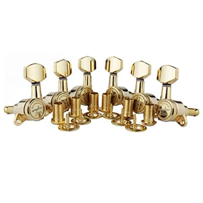 Abbildung von Guyker Guitar Locking Tuners (3L + 3R Handed) 1:18 Lock String Tuning Key Pegs Machine Head with Hexagonal Handle Replacement for ST TL SG LP Style Electric, Folk or Acoustic Guitars Golden